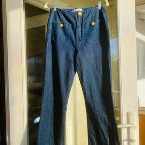 ZARA Dark Wash Flare Jeans High Rise Wide Leg Denim Pants Women 8 EU40